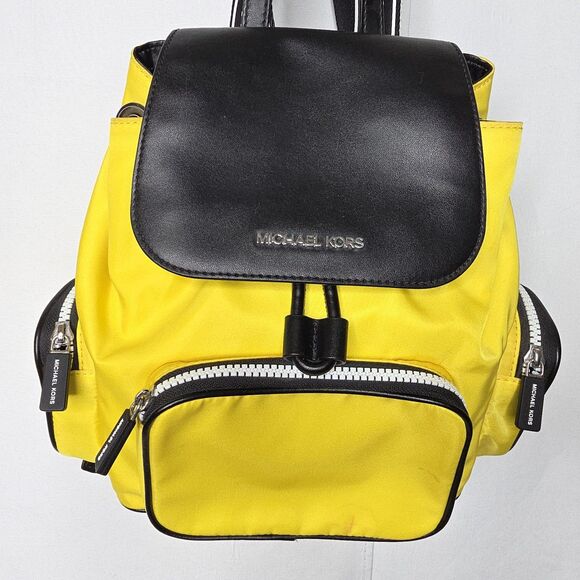 Michael Kors Abbey Lg Cargo Nylon Backpack Yellow Black Casual Preppy Colorful - Picture 2 of 14